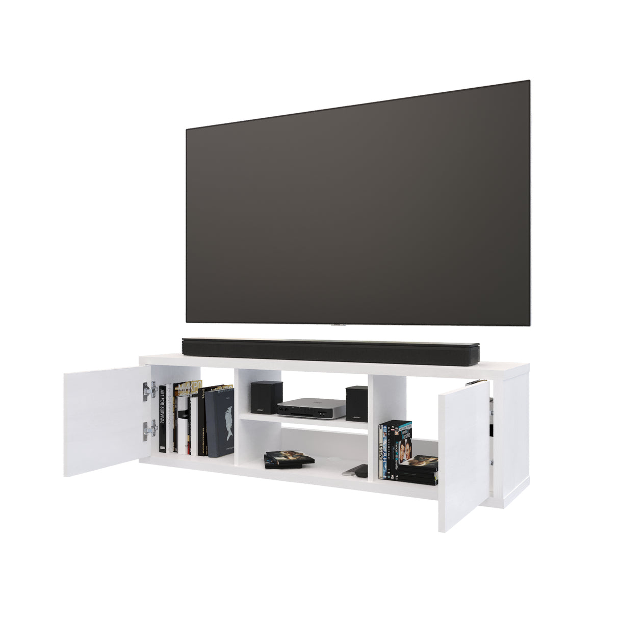 Mesa para TV Flotante Good Blanco 120x35cm para TV Hasta 50" Pulgadas con Dos Compartimientos - MUEBLES DE TV | Bylmo
