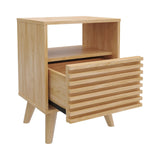 Mesa de Noche Nori Miel 45x63cm con Un Cajón Un Compartimiento y con Patas - MESAS DE NOCHE | Bylmo