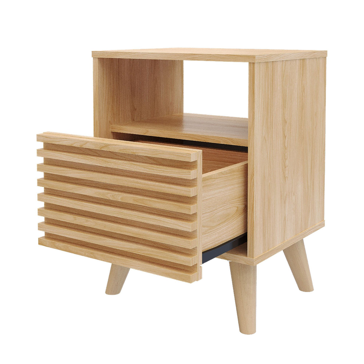 Mesa de Noche Nori Miel 45x63cm con Un Cajón Un Compartimiento y con Patas - MESAS DE NOCHE | Bylmo