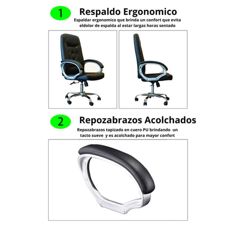 Silla Gerencial Vegas Negro 51x128cm Giratoria con Espaldar y con Apoya Cabezas - SILLAS DE OFICINA | Bylmo