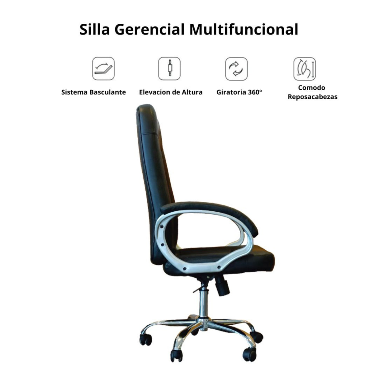 Silla Gerencial Vegas Negro 51x128cm Giratoria con Espaldar y con Apoya Cabezas - SILLAS DE OFICINA | Bylmo