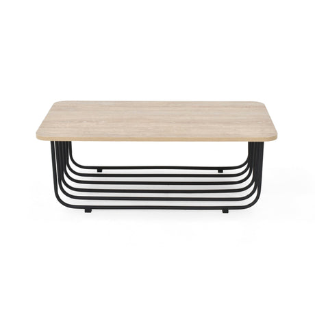 Mesa de Centro Lema Oasis y Negro Metálico 80x28cm Rectangular con Patas Metálicas Continuas - MESAS DE CENTRO | Bylmo