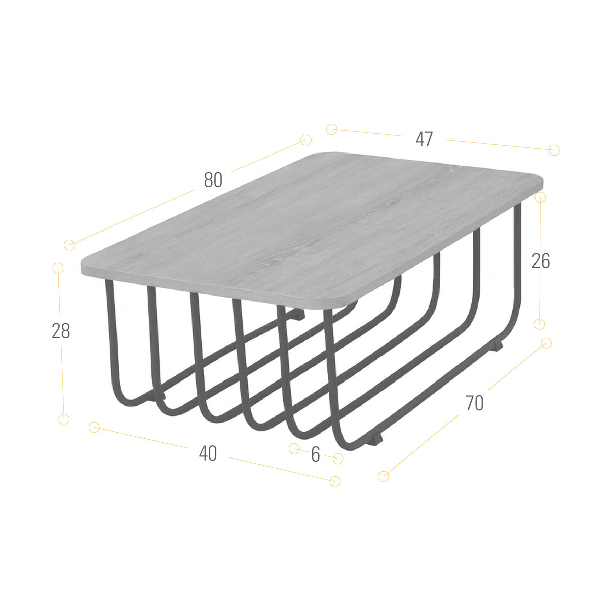 Mesa de Centro Lema Oasis y Negro Metálico 80x28cm Rectangular con Patas Metálicas Continuas - MESAS DE CENTRO | Bylmo