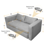 Sofá Cama Baxter Plata y Matiz Wengue 160x68cm de Tres Puestos con Almacenamiento y con Apoya Brazos - SOFAS Y POLTRONAS | Bylmo