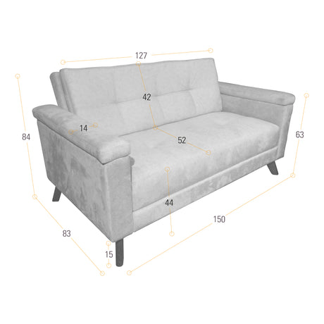 Sofá Carter Plata y Matiz Caoba 150x84cm de Dos Puestos y con Apoya Brazos - SOFAS Y POLTRONAS | Bylmo