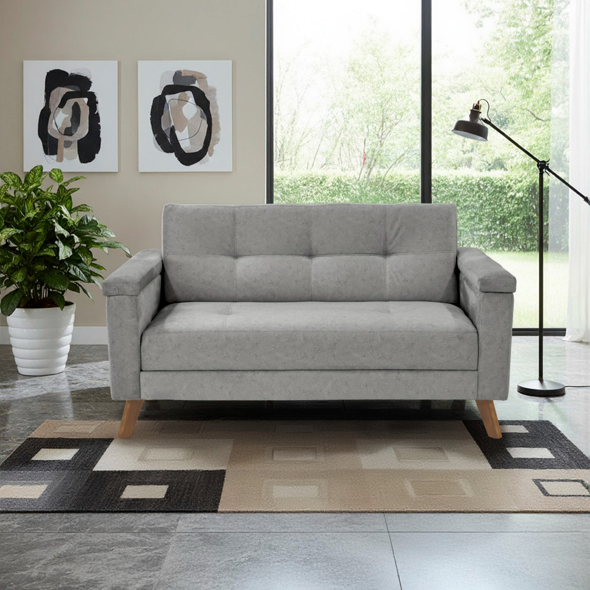 Sofá Carter Gris y Matiz Caoba 150x84cm de Dos Puestos y con Apoya Brazos - SOFAS Y POLTRONAS | Bylmo