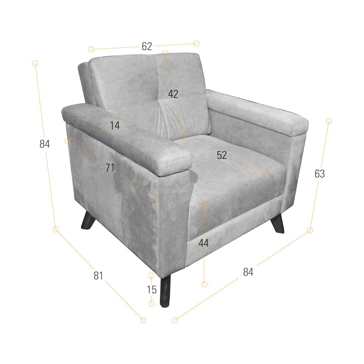 Poltrona Carter Plata y Matiz Caoba 84x84cm de Un Puestos y con Apoya Brazos - SOFAS Y POLTRONAS | Bylmo