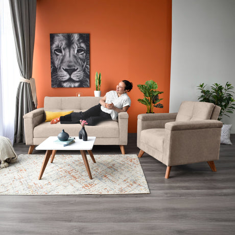 Poltrona Carter Taupe y Matiz Caoba 84x84cm de Un Puestos y con Apoya Brazos - SOFAS Y POLTRONAS | Bylmo