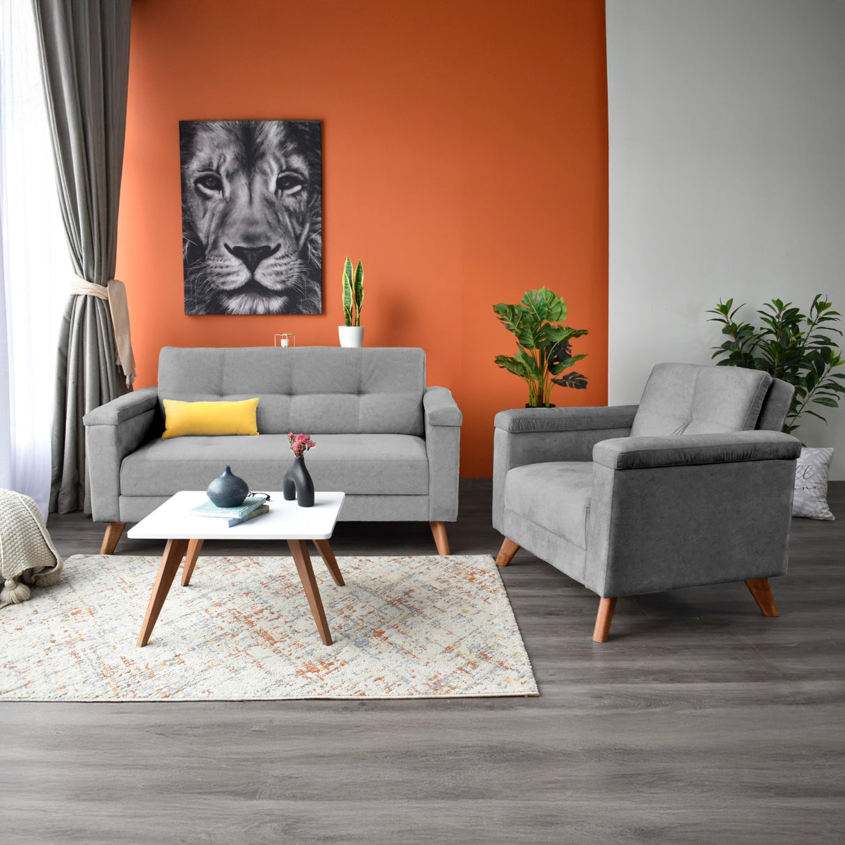 Sala Carter Gris y Blanco 150x84cm de Tres Puestos y con Apoya Brazos - SOFAS Y POLTRONAS | Bylmo