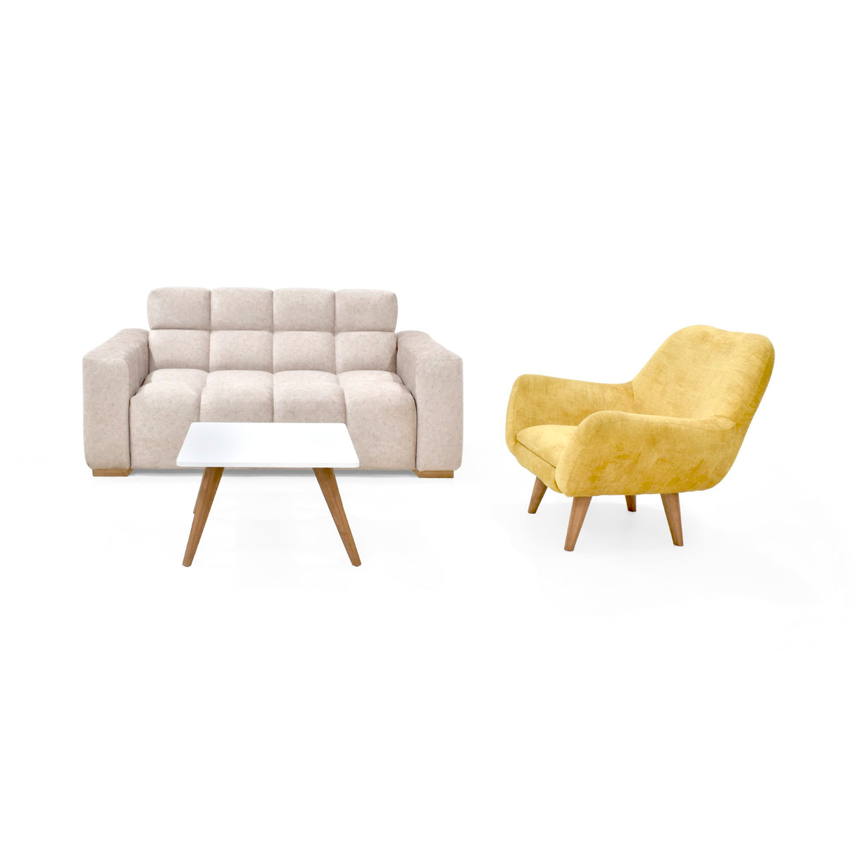 Sala Miami Beige y Mostaza 171x81cm de Tres Puestos y con Apoya Brazos - SOFAS Y POLTRONAS | Bylmo