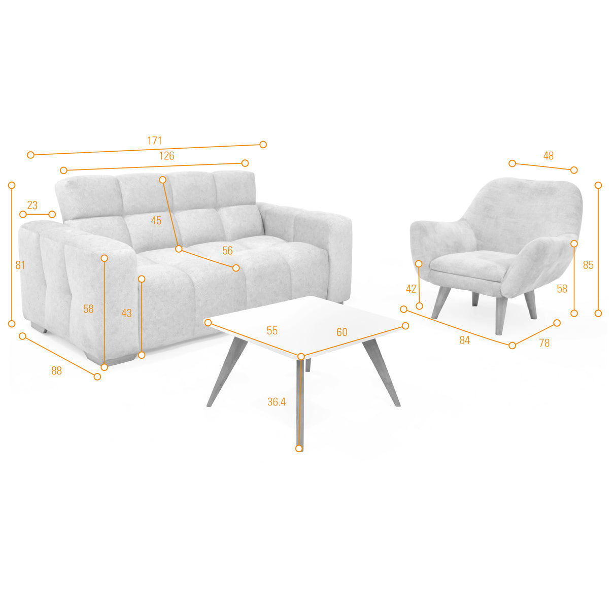 Sala Miami Beige y Mostaza 171x81cm de Tres Puestos y con Apoya Brazos - SOFAS Y POLTRONAS | Bylmo