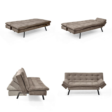 Sofá Cama Milan Taupe y Negro Metálico 176x78cm de Tres Puestos y Sin Apoya Brazos - SOFAS Y POLTRONAS | Bylmo