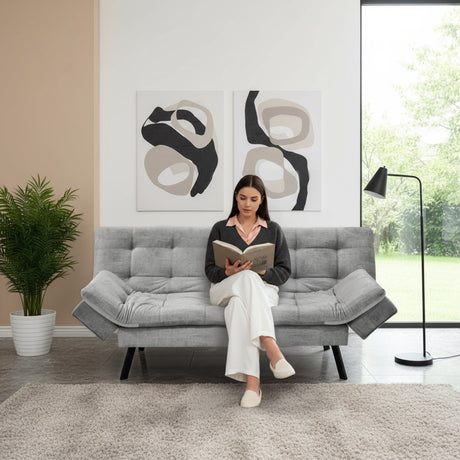 Sofá Cama Milan Gris y Negro Metálico 176x78cm de Tres Puestos y Sin Apoya Brazos - SOFAS Y POLTRONAS | Bylmo