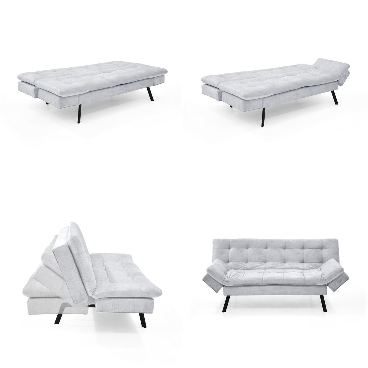 Sofá Cama Milan Plata y Negro Metálico 176x78cm de Tres Puestos y Sin Apoya Brazos - SOFAS Y POLTRONAS | Bylmo