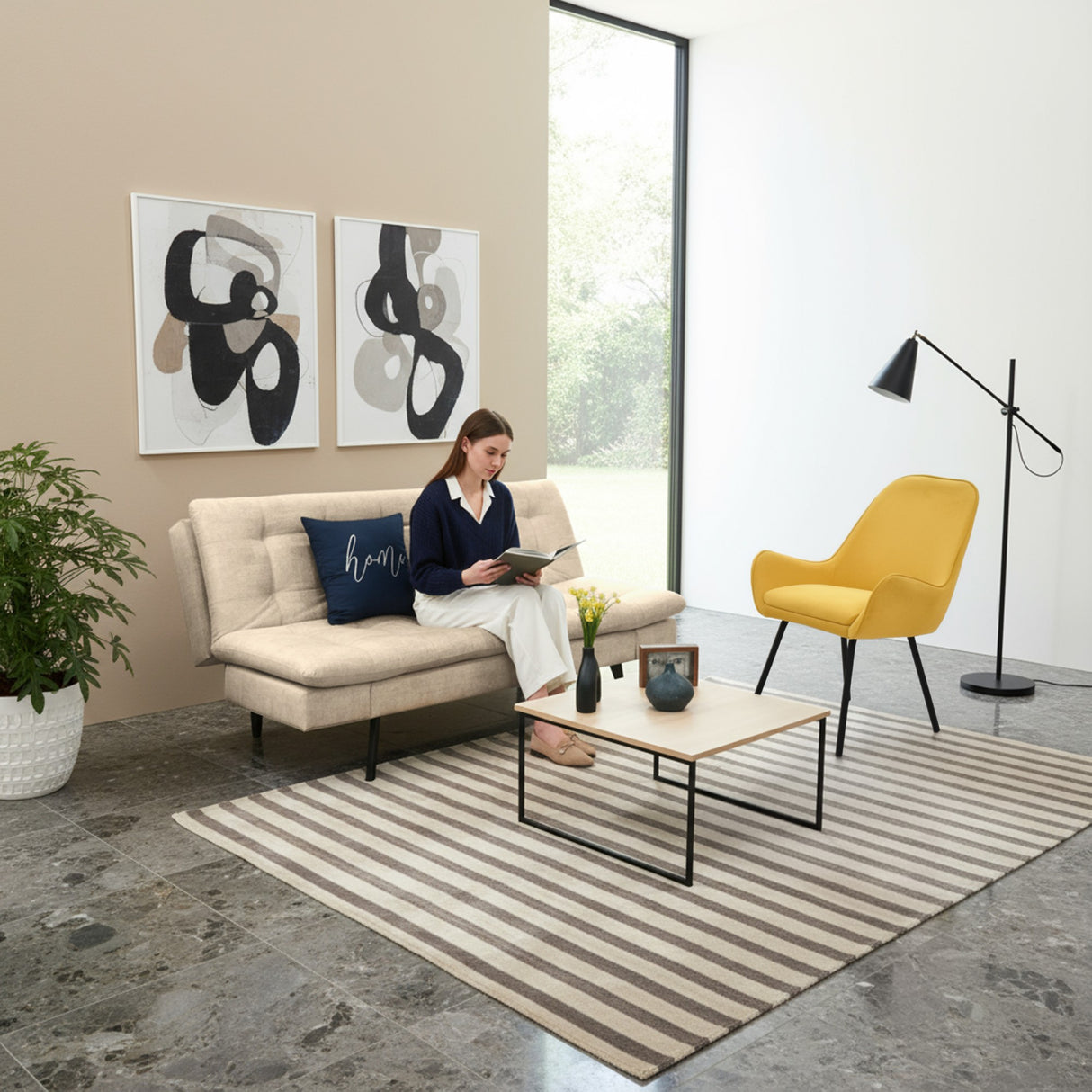 Sala Milan Beige y Mostaza 176x78cm de Cuatro Puestos y Sin Apoya Brazos - SOFAS Y POLTRONAS | Bylmo