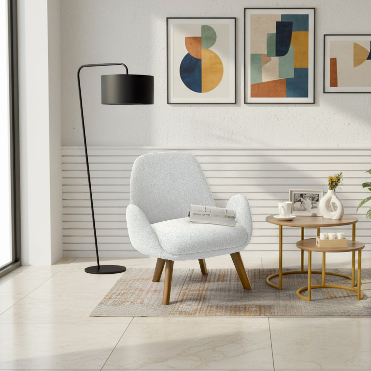 Poltrona Sibu Blanco y Matiz Caoba 77x79cm de Un Puestos y con Apoya Brazos - SOFAS Y POLTRONAS | Bylmo