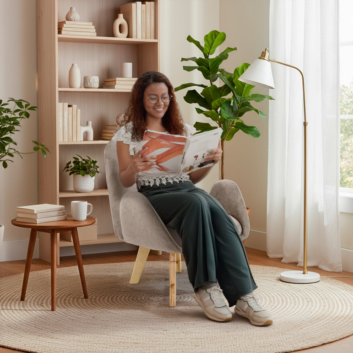 Poltrona Sibu Taupe y Matiz Natural 77x79cm de Un Puestos y con Apoya Brazos - SOFAS Y POLTRONAS | Bylmo