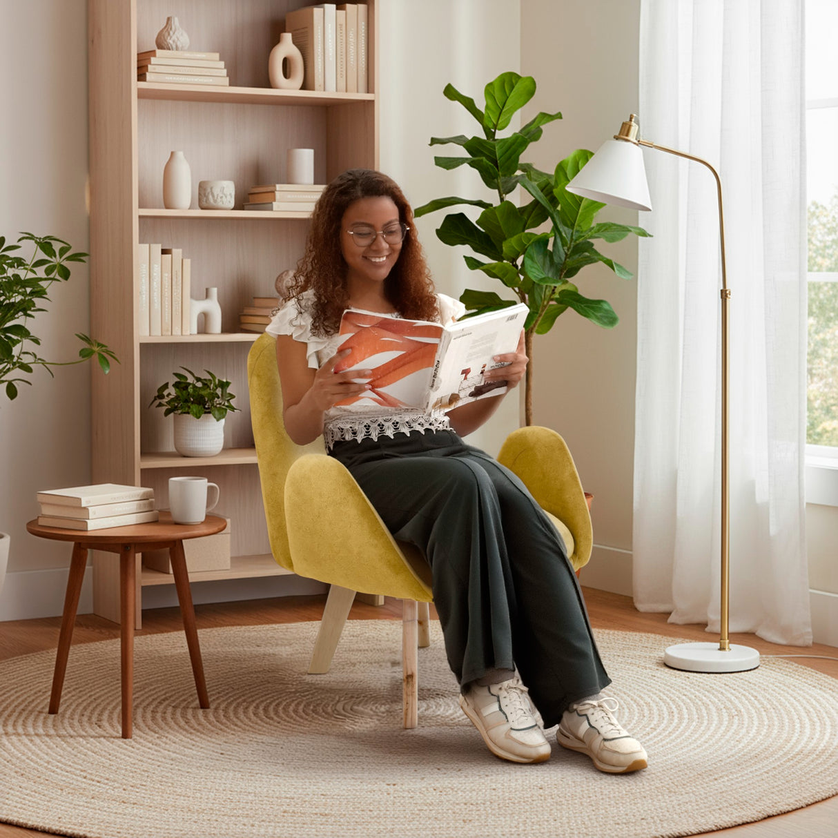 Poltrona Sibu Mostaza y Matiz Natural 77x79cm de Un Puestos y con Apoya Brazos - SOFAS Y POLTRONAS | Bylmo