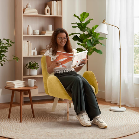 Poltrona Sibu Mostaza y Matiz Natural 77x79cm de Un Puestos y con Apoya Brazos - SOFAS Y POLTRONAS | Bylmo