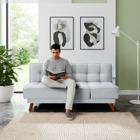 Sofá Cama Petra Plata y Matiz Caoba 177x83cm de Tres Puestos y Sin Apoya Brazos - SOFAS Y POLTRONAS | Bylmo