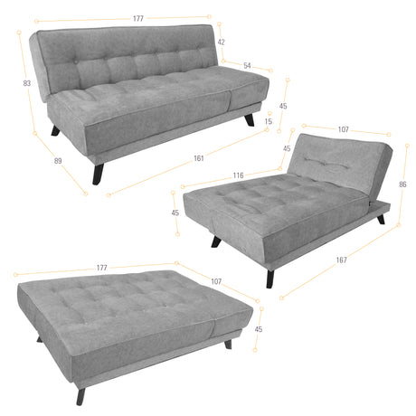 Sofá Cama Petra Plata y Matiz Caoba 177x83cm de Tres Puestos y Sin Apoya Brazos - SOFAS Y POLTRONAS | Bylmo