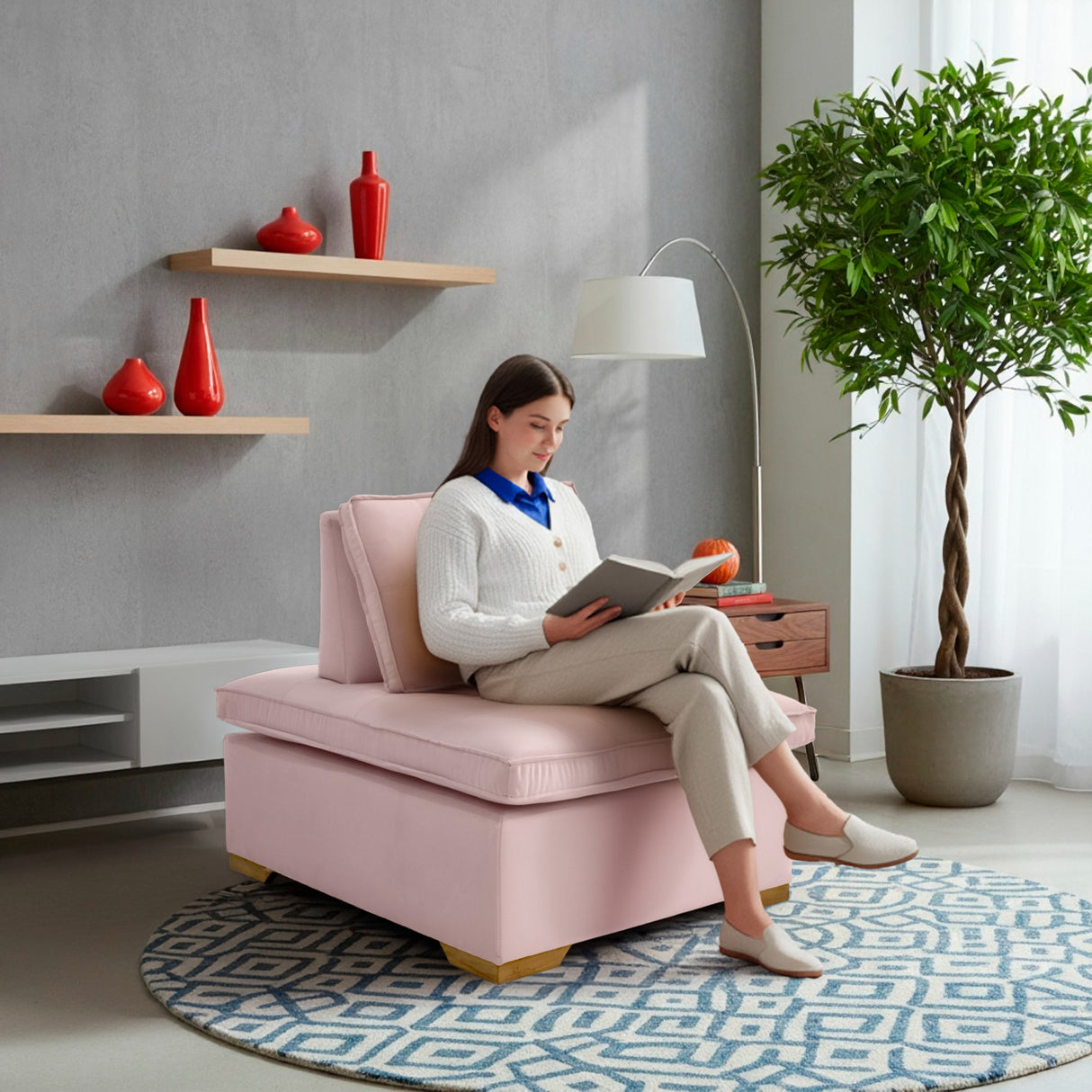 Poltrona Ventury Rosa y Matiz Caoba 83x86cm de Un Puestos y Sin Apoya Brazos - SOFAS Y POLTRONAS | Bylmo