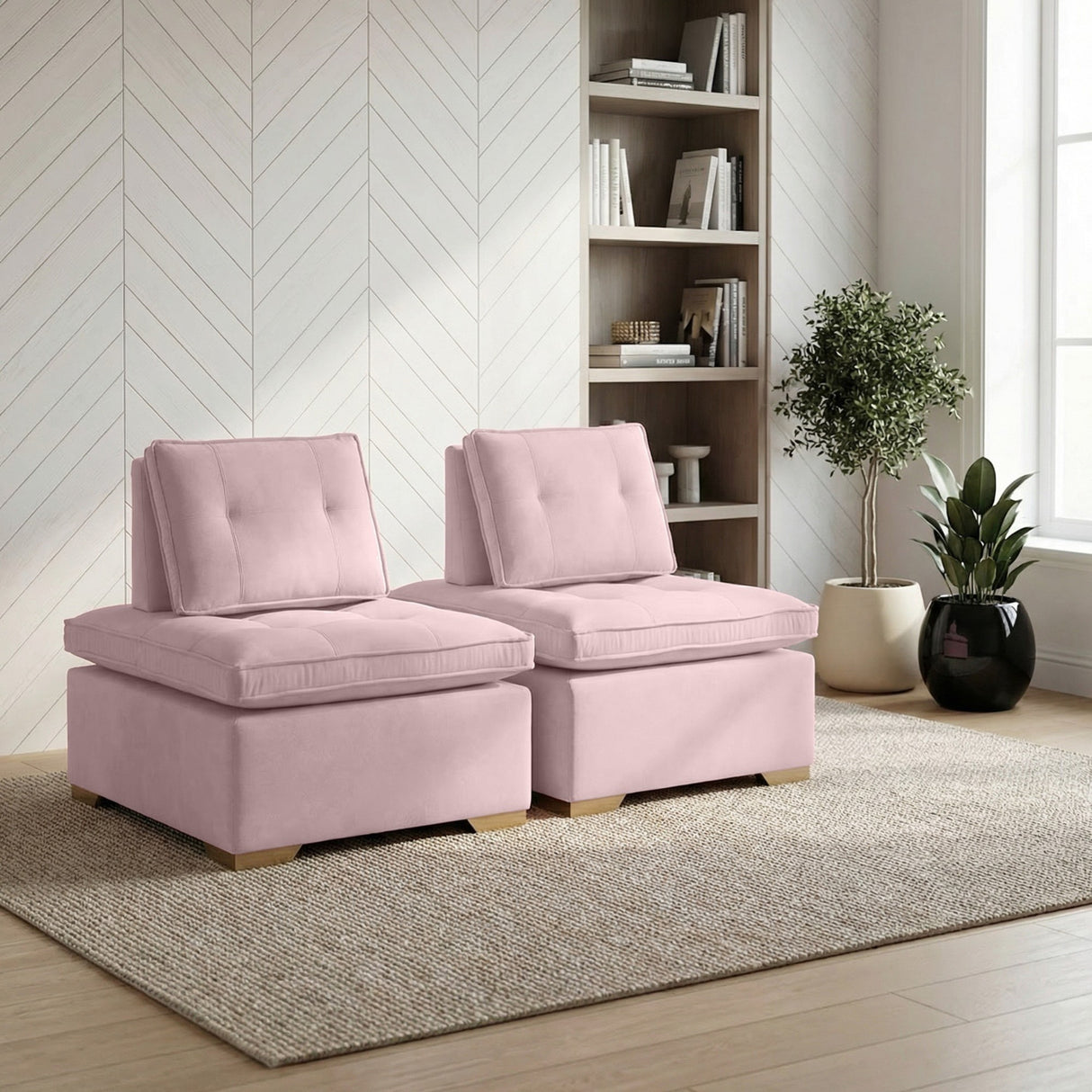 Set x 2 Poltronas Ventury Rosa y Matiz Caoba 83x86cm de Dos Puestos y Sin Apoya Brazos - SOFAS Y POLTRONAS | Bylmo