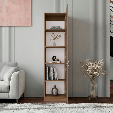 Estantería Home Fresno y Blanco 45x180.6cm Rectangular con Tres Entrepaños y Dos Puertas - BIBLIOTECAS Y ESTANTERIAS | Bylmo