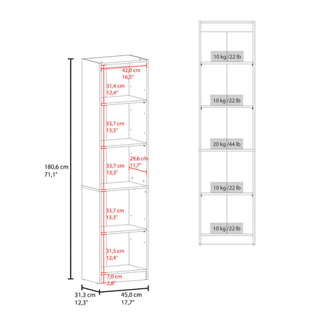 Estantería Home Fresno y Blanco 45x180.6cm Rectangular con Tres Entrepaños y Dos Puertas - BIBLIOTECAS Y ESTANTERIAS | Bylmo