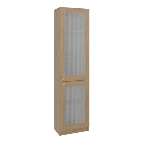 Estantería Home Fresno y Blanco 45x180.6cm Rectangular con Tres Entrepaños y Dos Puertas con Vidrio - BIBLIOTECAS Y ESTANTERIAS | Bylmo