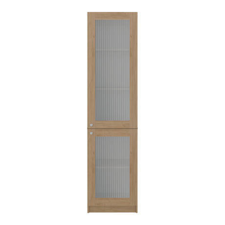 Estantería Home Fresno y Blanco 45x180.6cm Rectangular con Tres Entrepaños y Dos Puertas con Vidrio - BIBLIOTECAS Y ESTANTERIAS | Bylmo