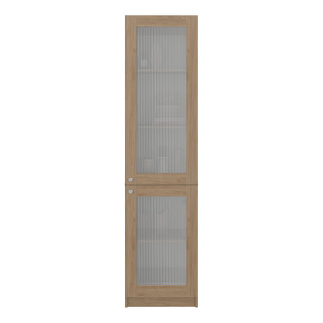 Estantería Home Fresno y Blanco 45x180.6cm Rectangular con Tres Entrepaños y Dos Puertas con Vidrio - BIBLIOTECAS Y ESTANTERIAS | Bylmo