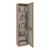 Estantería Home Fresno y Blanco 45x180.6cm Rectangular con Tres Entrepaños y Dos Puertas con Vidrio - BIBLIOTECAS Y ESTANTERIAS | Bylmo