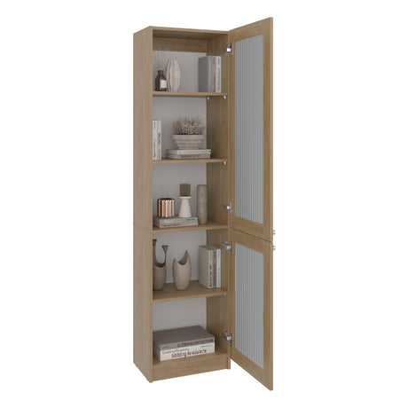 Estantería Home Fresno y Blanco 45x180.6cm Rectangular con Tres Entrepaños y Dos Puertas con Vidrio - BIBLIOTECAS Y ESTANTERIAS | Bylmo