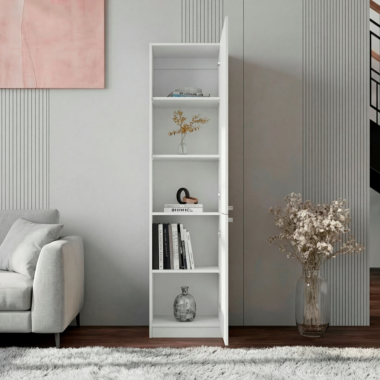 Estantería Home Blanco 45x180.6cm Rectangular con Tres Entrepaños y Dos Puertas - BIBLIOTECAS Y ESTANTERIAS | Bylmo