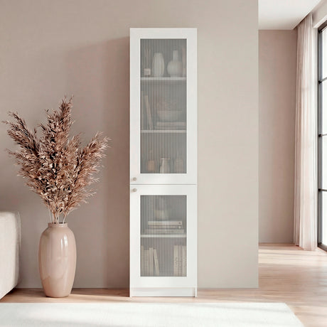 Estantería Home Blanco 45x180.6cm Rectangular con Tres Entrepaños y Dos Puertas con Vidrio - BIBLIOTECAS Y ESTANTERIAS | Bylmo