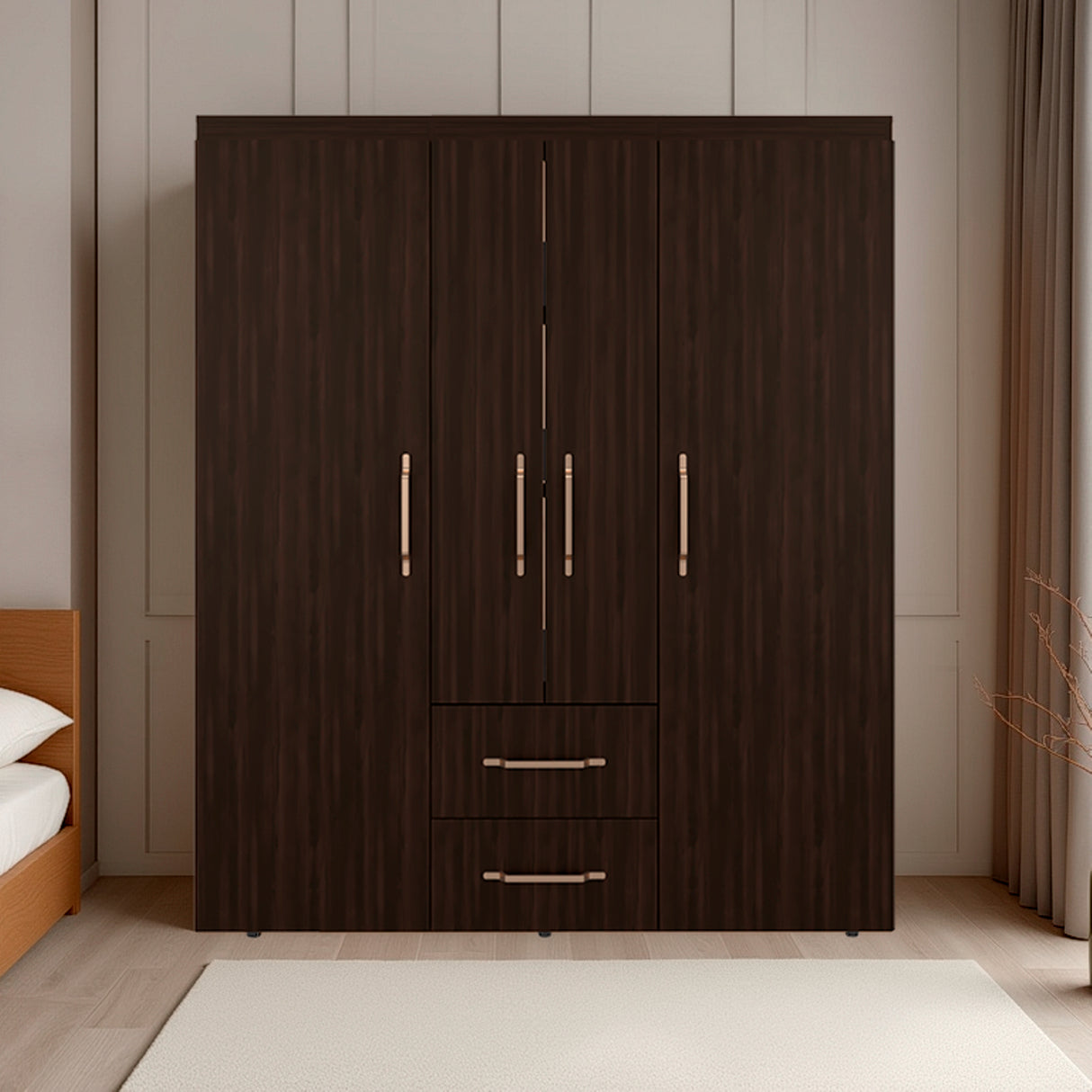 Closet Bariloche Nogal 150.3x177.9cm con Cuatro Puertas y con Dos Cajones - CLOSETS | Bylmo