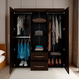 Closet Bariloche Nogal 150.3x177.9cm con Cuatro Puertas y con Dos Cajones - CLOSETS | Bylmo