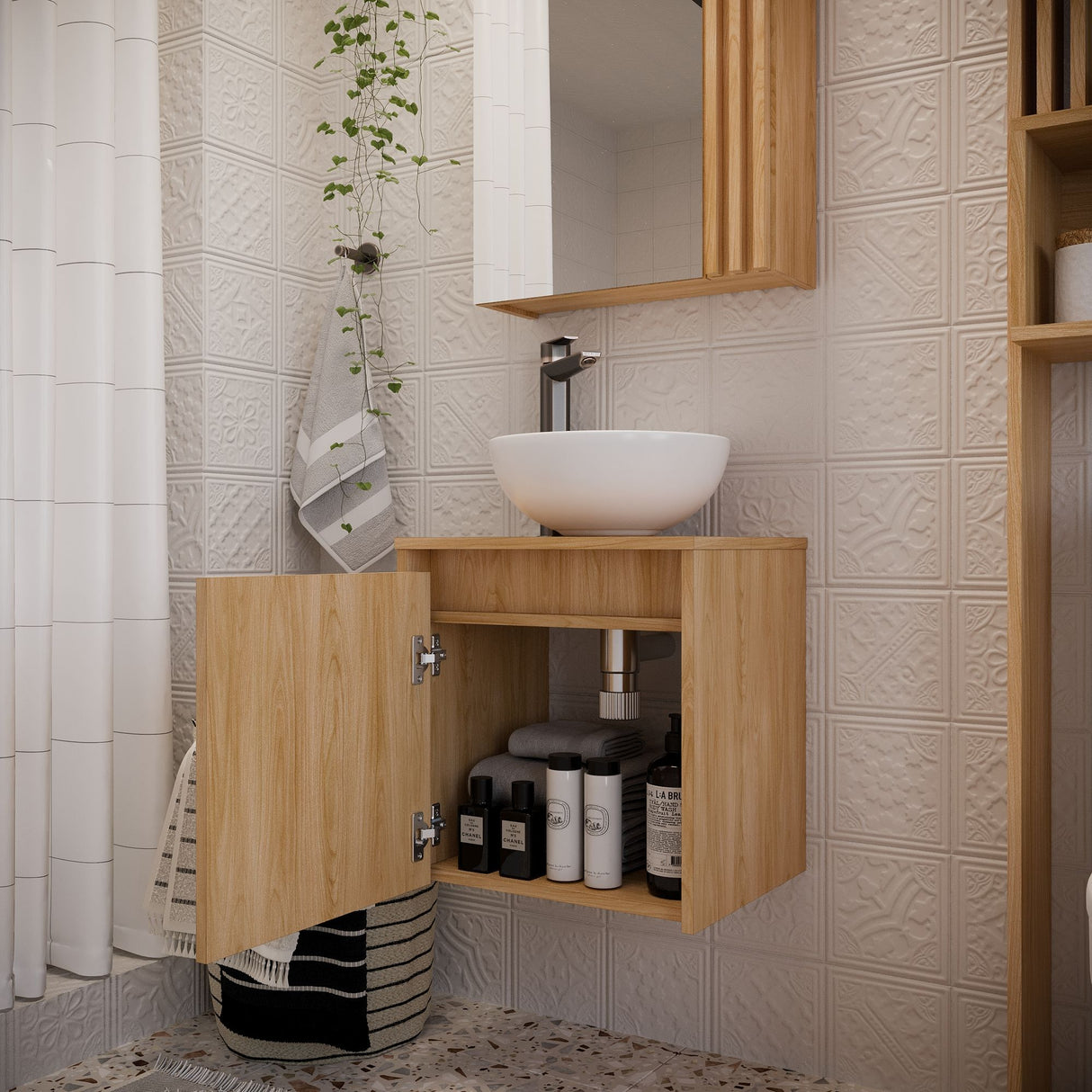 Mueble para Lavamanos Nori Miel 42x44.5cm Flotante Individual sin Lavamanos con Un Cajón y Una Puerta - MUEBLES PARA LAVAMANOS | Bylmo