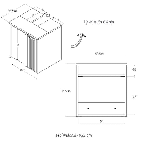 Mueble para Lavamanos Nori Miel 42x44.5cm Flotante Individual sin Lavamanos con Un Cajón y Una Puerta - MUEBLES PARA LAVAMANOS | Bylmo