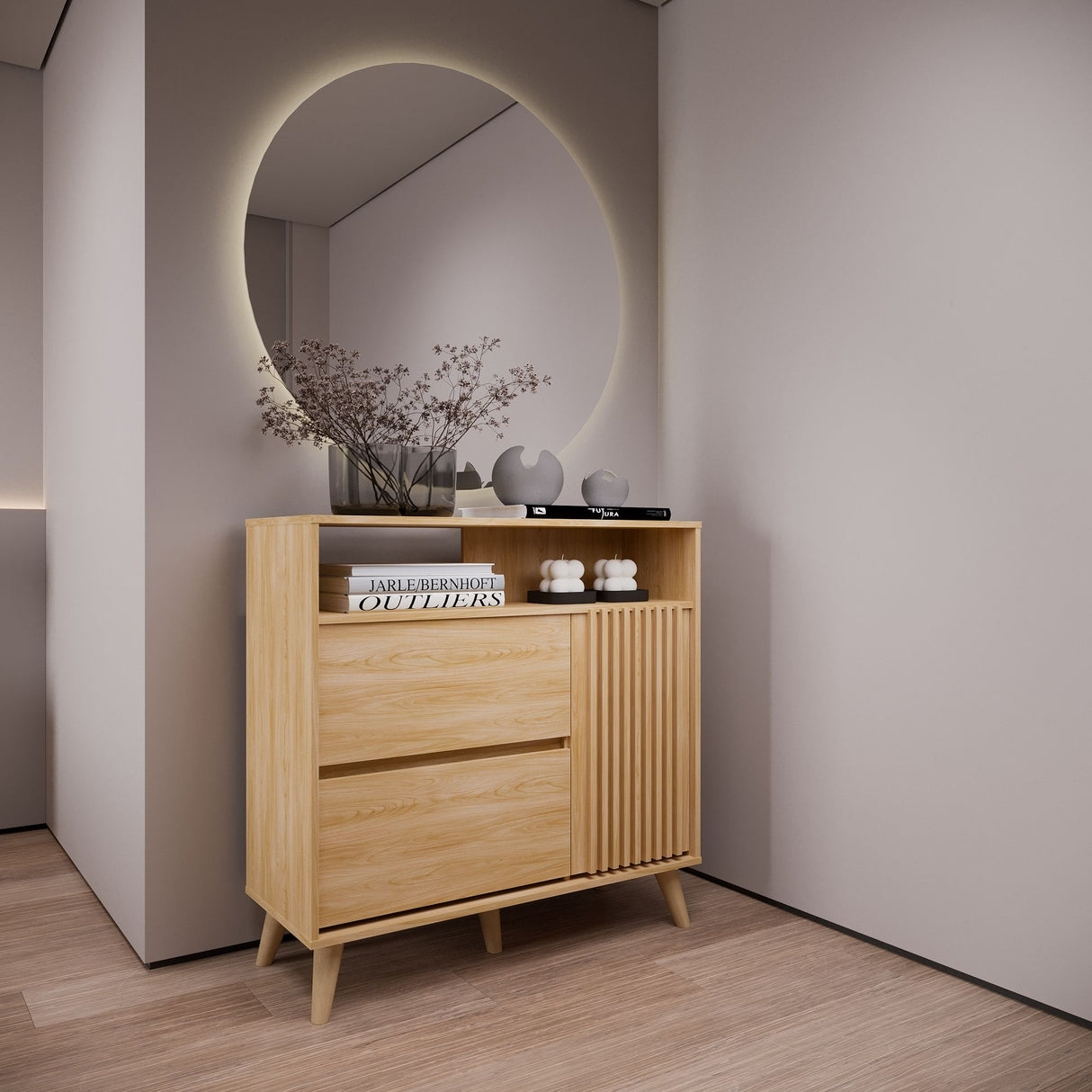 Cajonera Nori Miel 100x98cm de Dos Hileras con Dos Cajones - CAJONERAS Y COMODAS | Bylmo