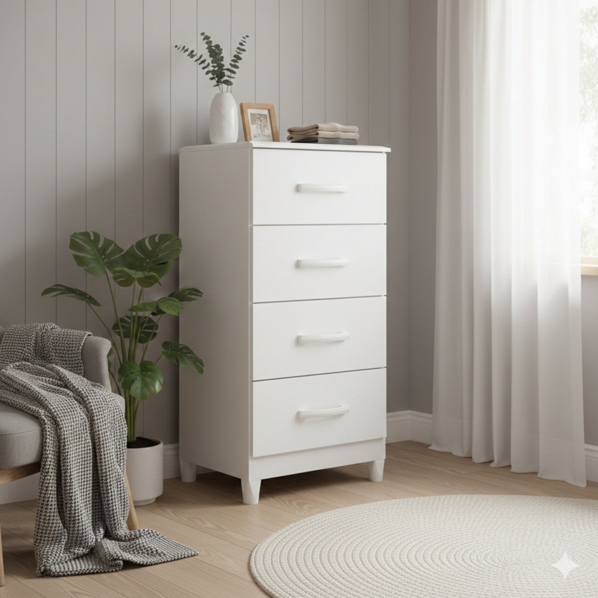 Cómoda Mobi Blanco 50x105cm de Cuatro Hileras con Cuatro Cajones - CAJONERAS Y COMODAS | Bylmo