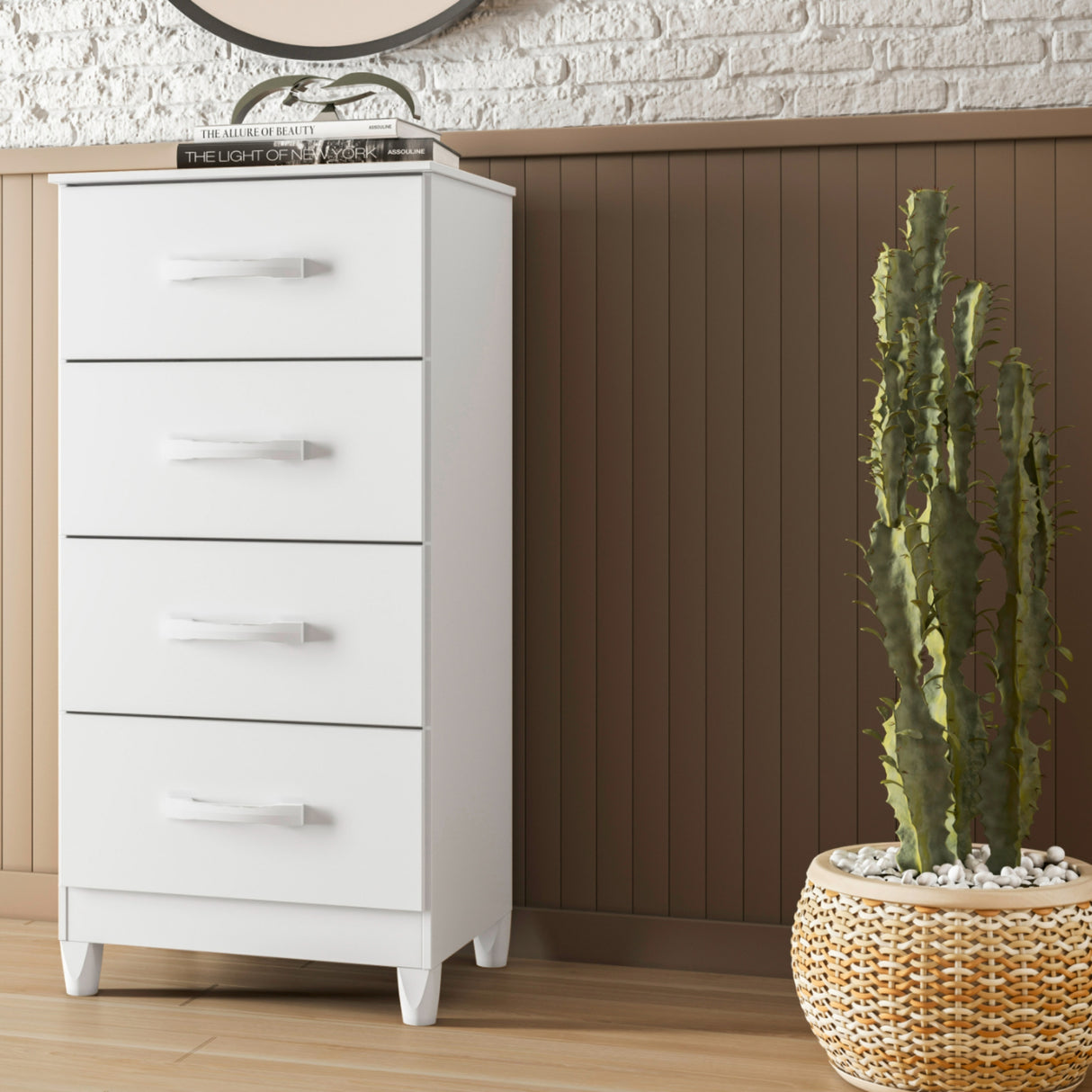 Cómoda Mobi Blanco 50x105cm de Cuatro Hileras con Cuatro Cajones - CAJONERAS Y COMODAS | Bylmo