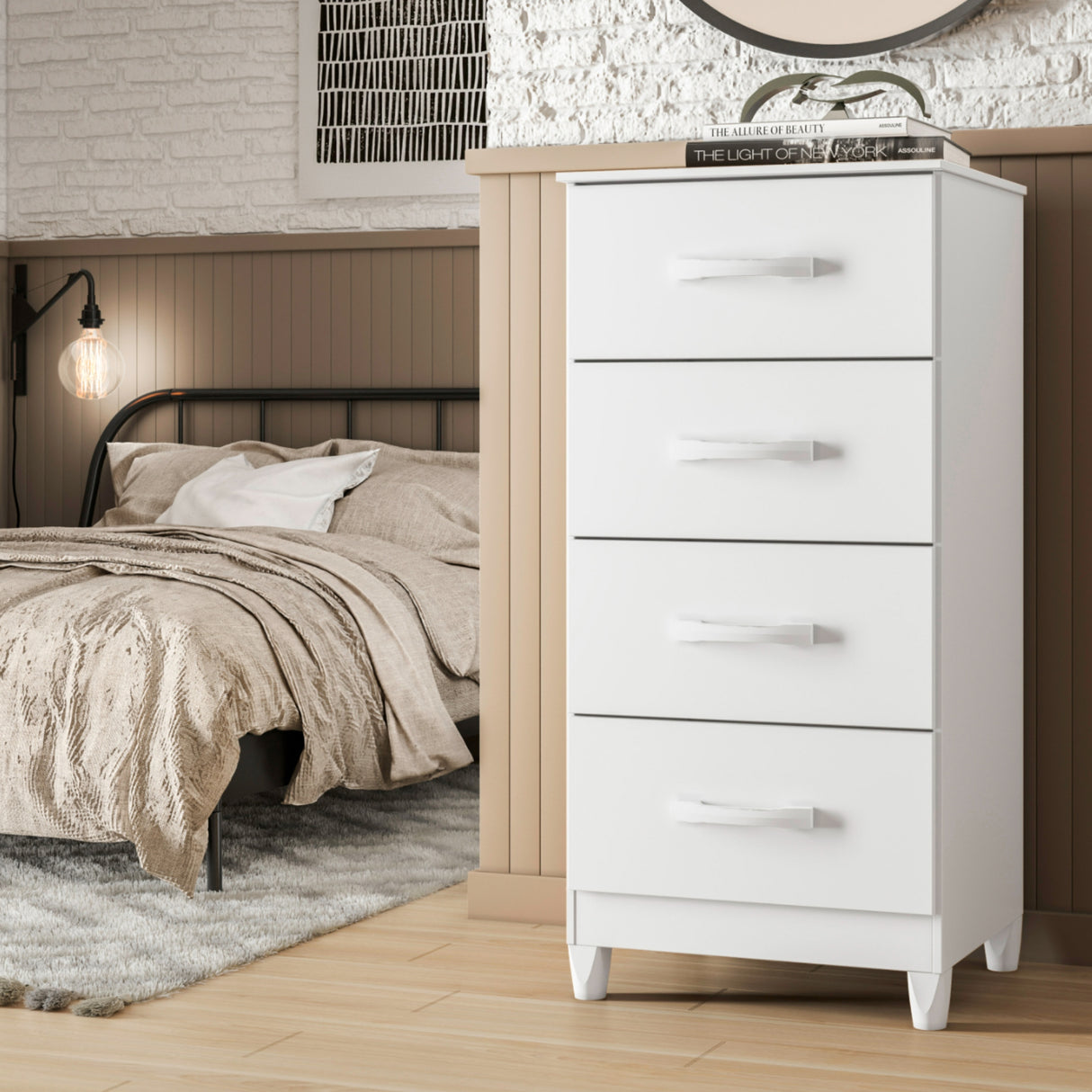 Cómoda Mobi Blanco 50x105cm de Cuatro Hileras con Cuatro Cajones - CAJONERAS Y COMODAS | Bylmo