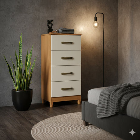 Cómoda Mobi Beige 50x105cm de Cuatro Hileras con Cuatro Cajones - CAJONERAS Y COMODAS | Bylmo