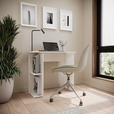 Escritorio Petra Niebla y Blanco 80x72cm con Organizador de Libros - ESCRITORIOS | Bylmo