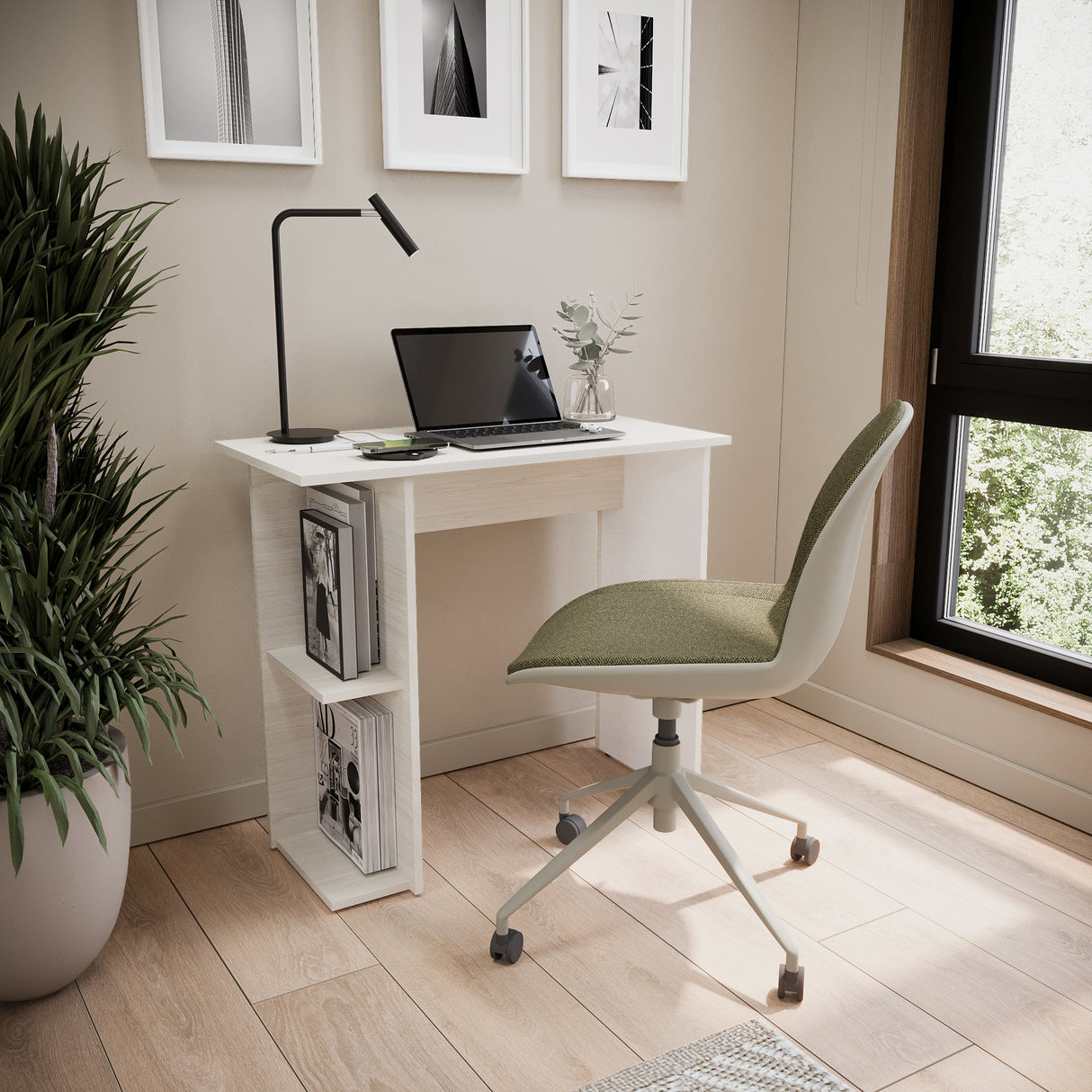 Escritorio Petra Niebla y Blanco 80x72cm con Organizador de Libros - ESCRITORIOS | Bylmo