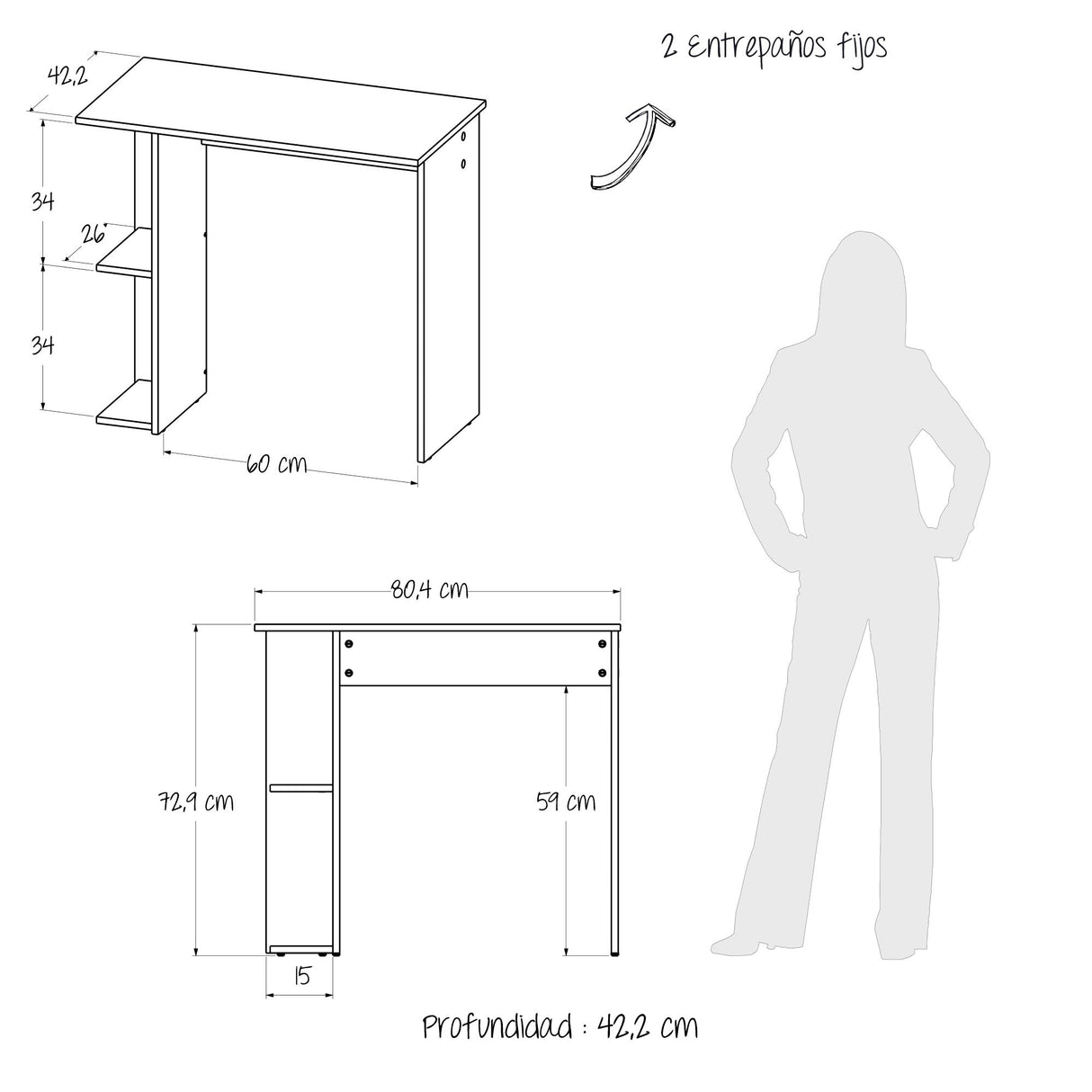 Escritorio Petra Niebla y Blanco 80x72cm con Organizador de Libros - ESCRITORIOS | Bylmo
