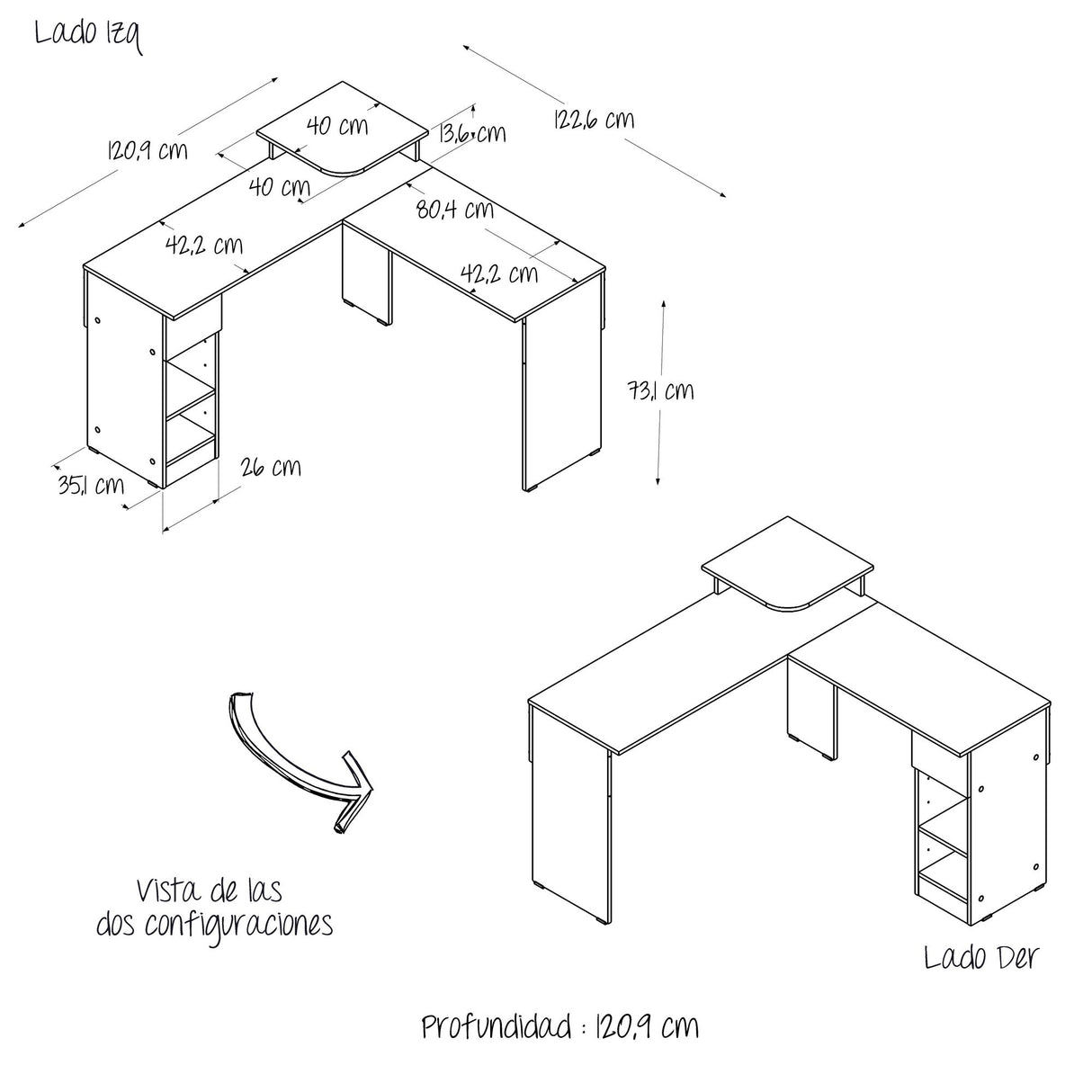 Escritorio Tiny Gales y Wengue 121x86cm con Un Cajón - ESCRITORIOS | Bylmo