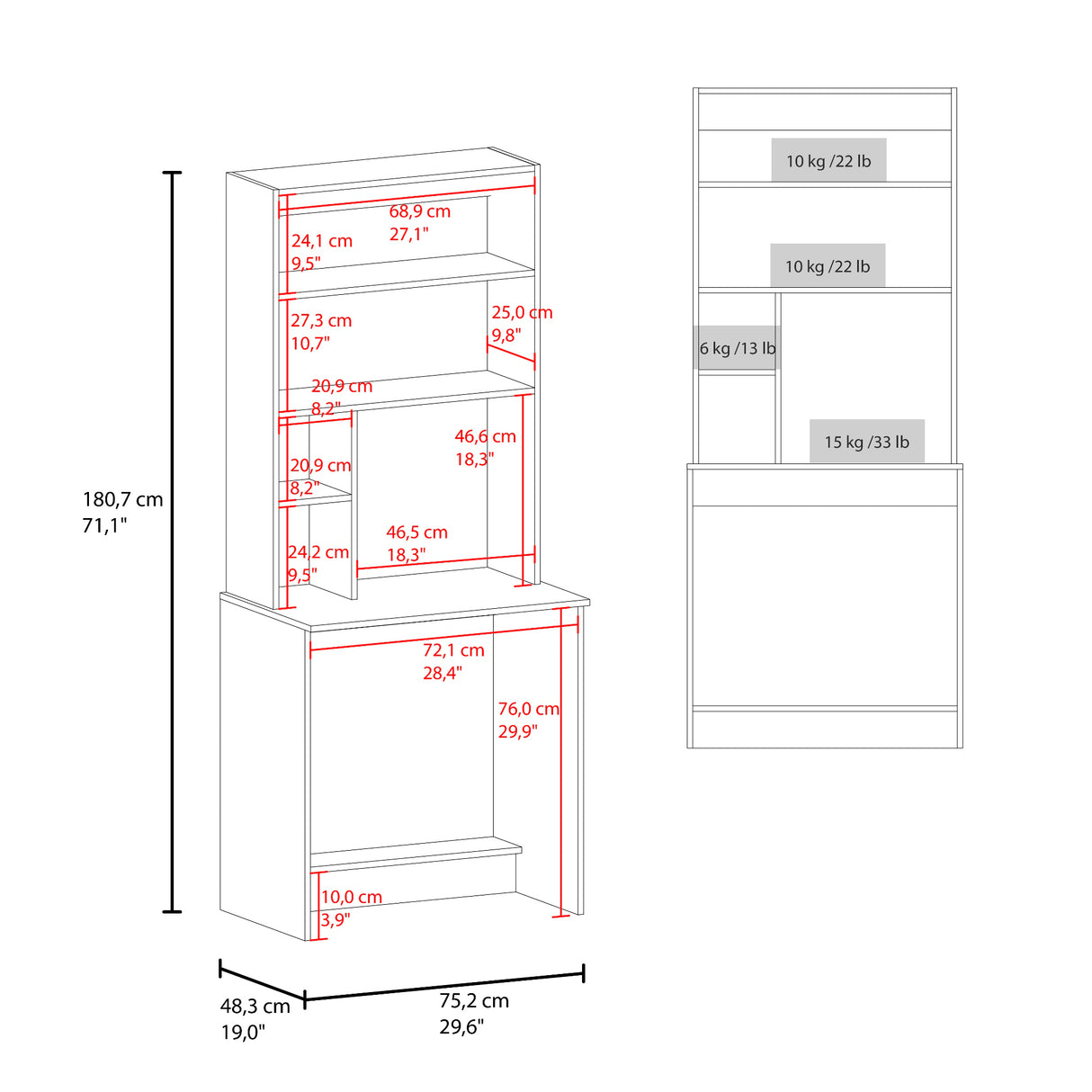 Escritorio Hutch Blanco 75.2x180.7cm sin Cajones - ESCRITORIOS | Bylmo
